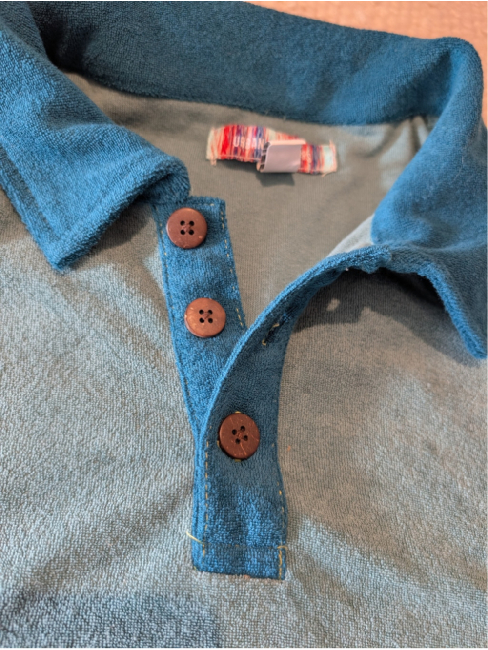 Womens Urban Outfitters M Teal Floral Embroidered Terry Polo Pocket Top Y2K - Picture 8 of 11